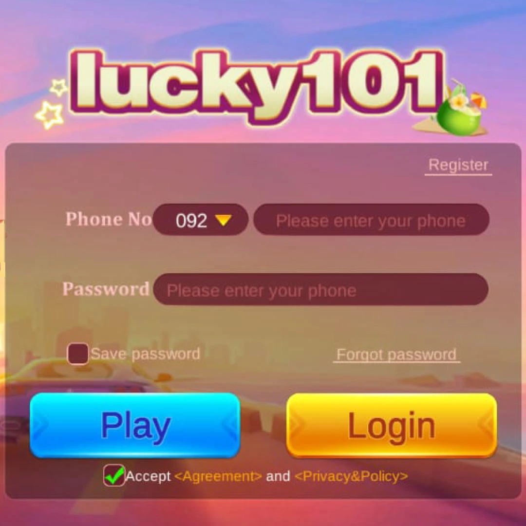 A Screenshot of Lucky 101 login Form where anyone can add the login details and navigate into the system.